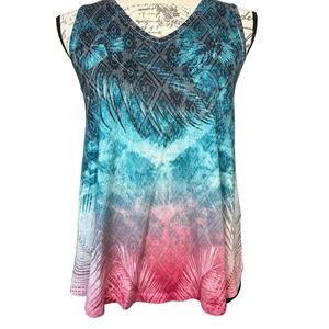 Style & Co Ombré Pink & Blue Tribal Print Palm Leaf Tank Blouse Size P